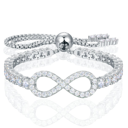 New 3mm Moissanite GRA Infinity Tennis Bracelet – S925 Sterling Silver, Adjustable - INNER LIGHT SHINE 