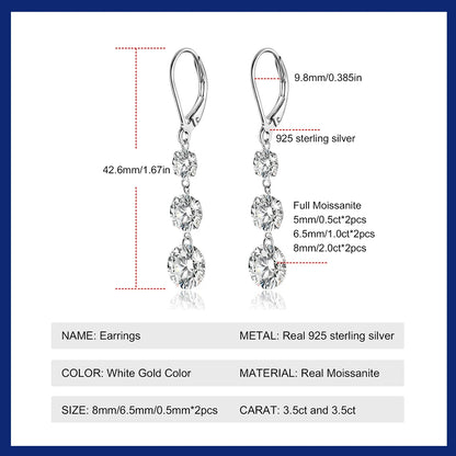 7-Carat Moissanite Dangle Earrings | Elegant 925 Silver Luxury Jewelry