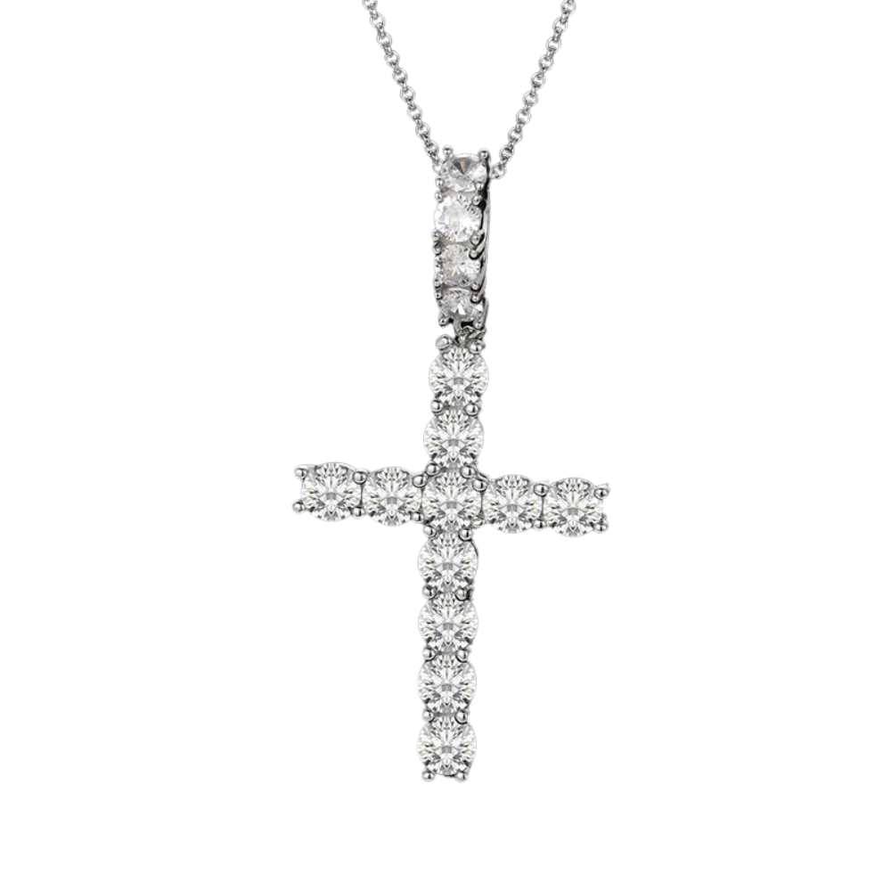 Religion Classic Moissanite Cross Pendant Necklace For Women & Men Gold Plated 18K White - INNER LIGHT SHINE 