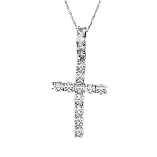 Religion Classic Moissanite Cross Pendant Necklace For Women & Men Gold Plated 18K White - INNER LIGHT SHINE 