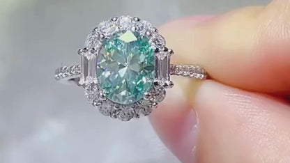 Paraiba Green Moissanite Rings for Women
